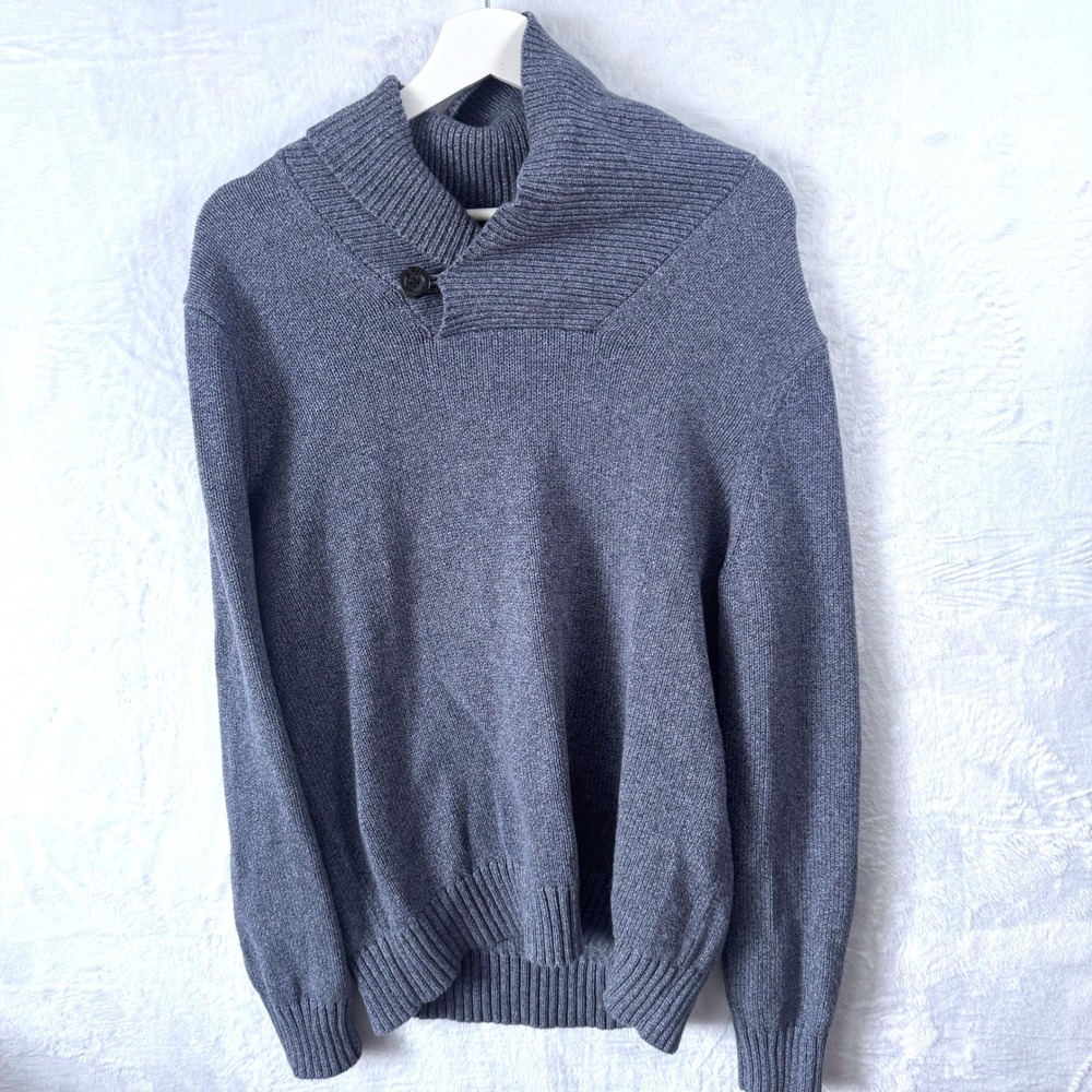 Gap Mens Blue Gray 100% Cotton Shawl Collar Button Sweater‎ Size Medium